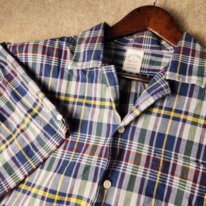 Brooks Brothers Regent Fit Plaid Short Sleeve Button Up Shirt Mens XL